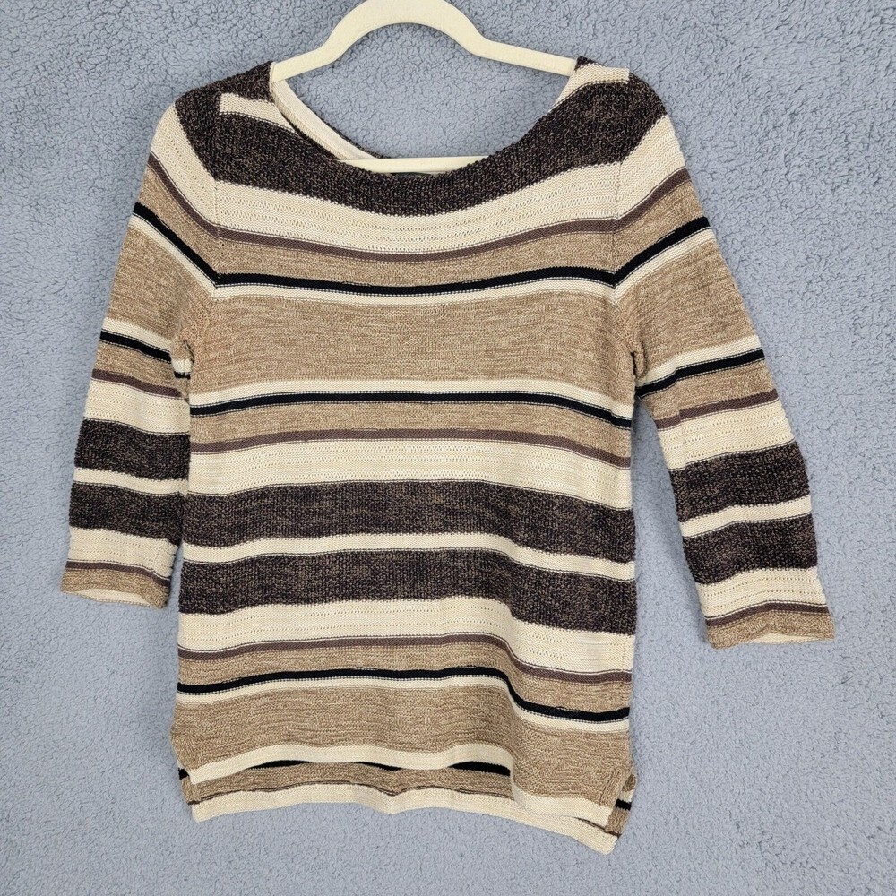 Lauren Jeans Co Ralph Lauren Womens Sweater Top Medium Brown Stripes Western